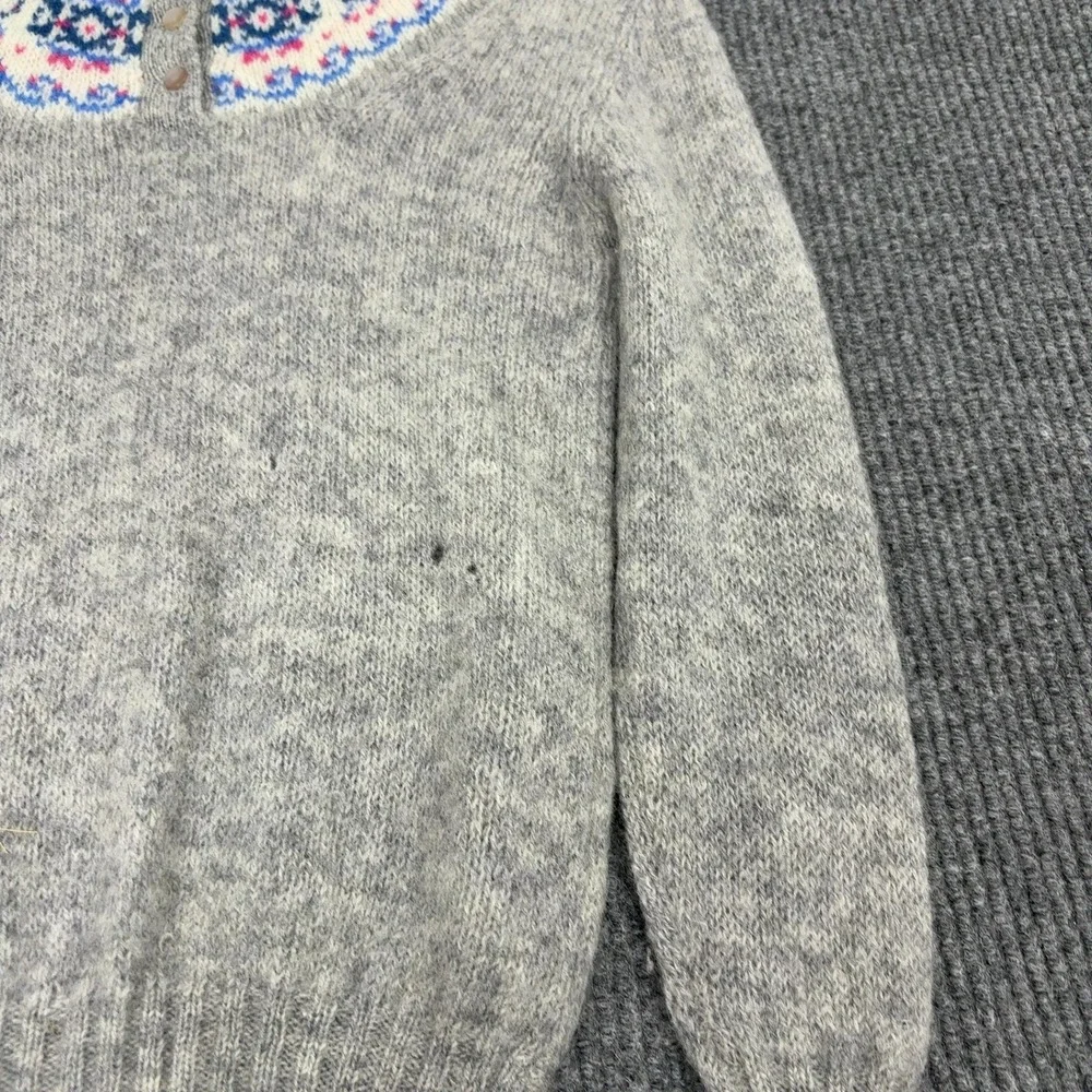 Vintage Deans of Scotland Sweater Womens 34 Gray Wool Fair Isle Crewneck Retro